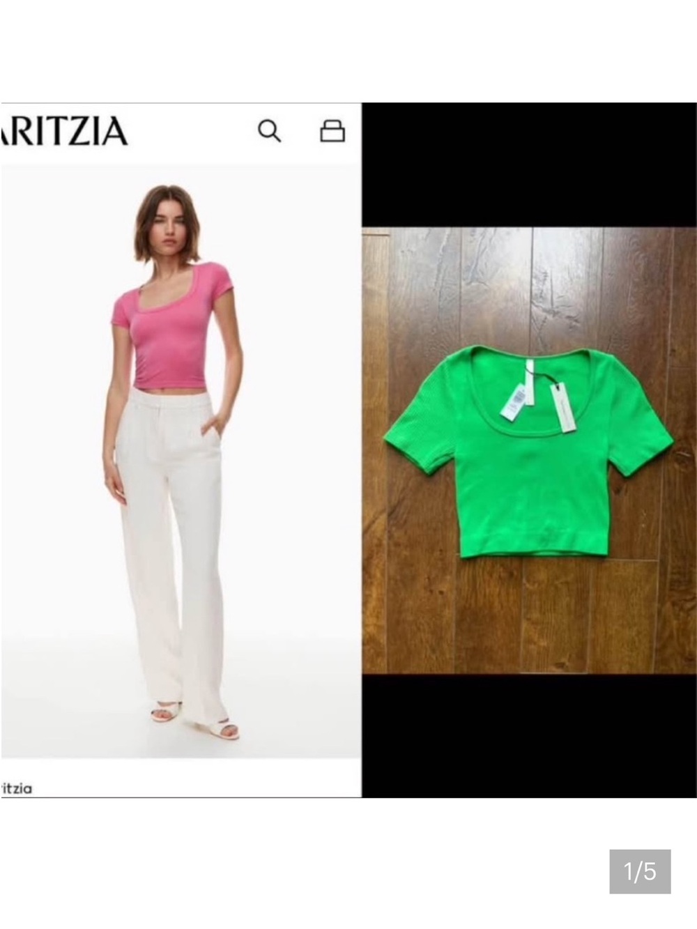 🍀 NWT Aritzia Rib Knit Scoop Neck Crop Top Shirt. Gloss Green. Small